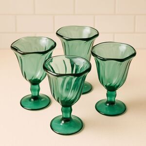 Anchor Hocking | Emerald Green Glass Tulip Sundae Cups Set of 4 | EUC